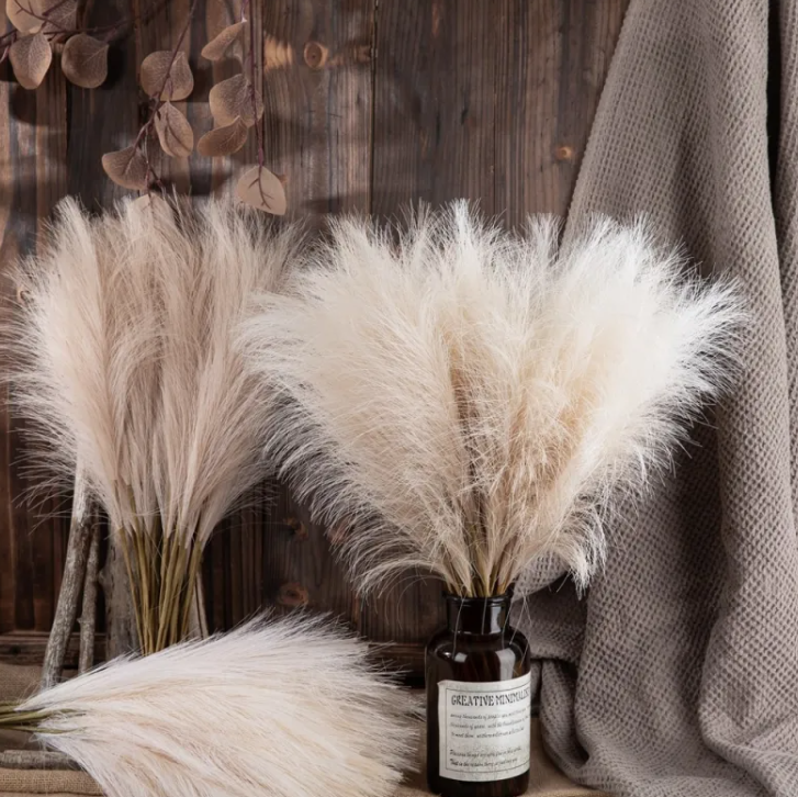 Faux Pampas Grass Stems Boho Decor — Fluffy Artificial Dried Flowers for Vase Home Decor