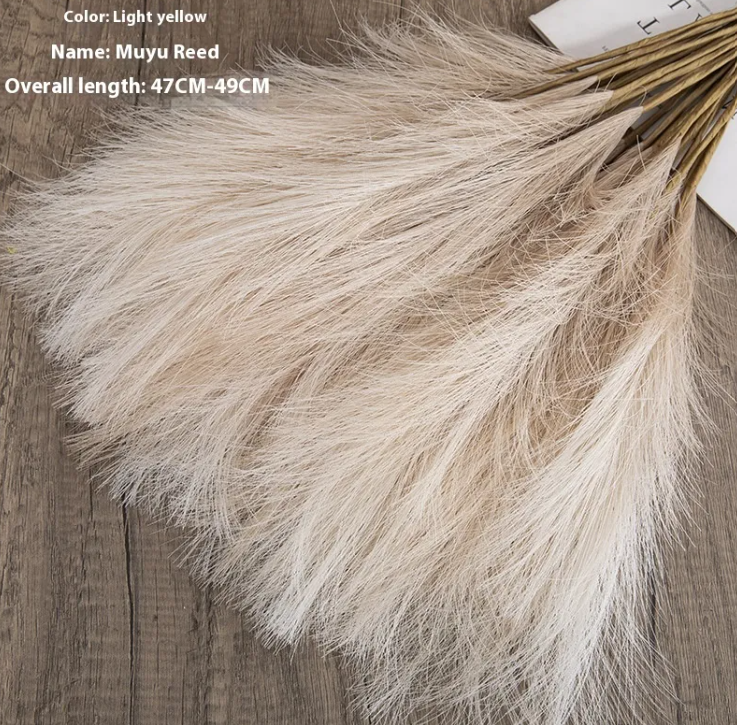 Faux Pampas Grass Stems Boho Decor — Fluffy Artificial Dried Flowers for Vase Home Decor