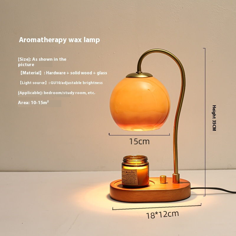 Flower Glass Candle Warmer Lamp with Wood Base — Wax Melt Aromatherapy Bedroom Decor