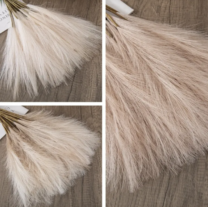 Faux Pampas Grass Stems Boho Decor — Fluffy Artificial Dried Flowers for Vase Home Decor