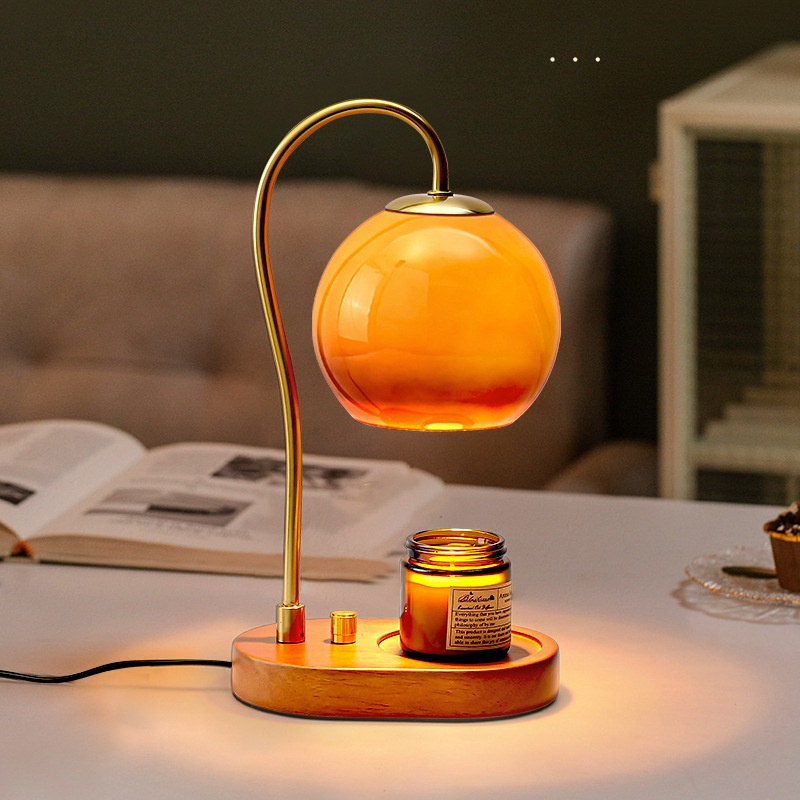 Flower Glass Candle Warmer Lamp with Wood Base — Wax Melt Aromatherapy Bedroom Decor