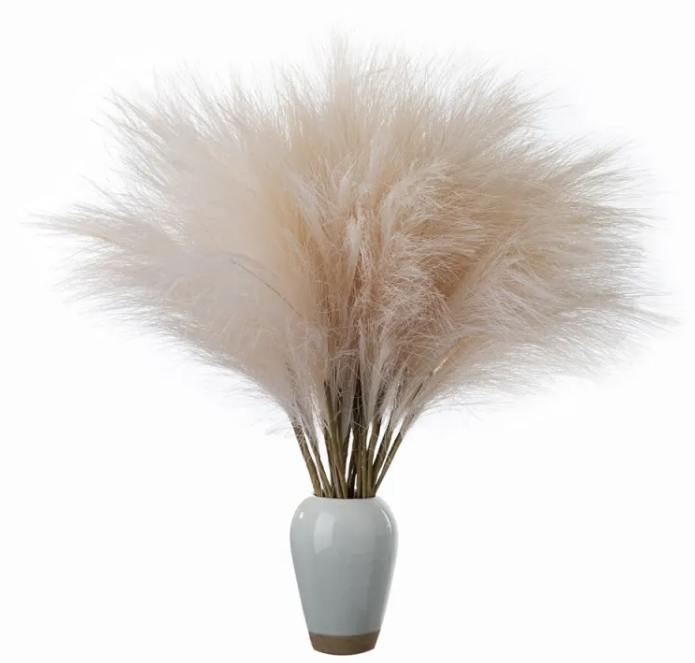 Faux Pampas Grass Stems Boho Decor — Fluffy Artificial Dried Flowers for Vase Home Decor