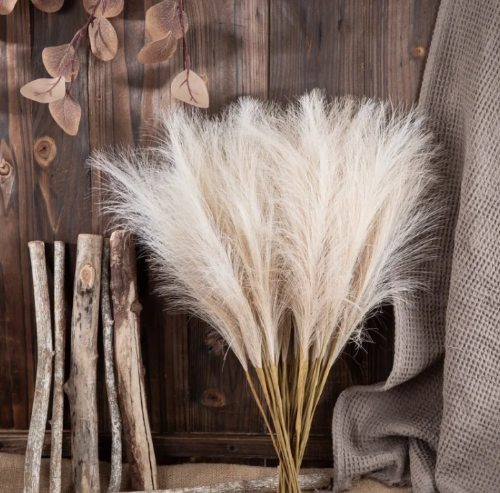 Faux Pampas Grass Stems Boho Decor — Fluffy Artificial Dried Flowers for Vase Home Decor