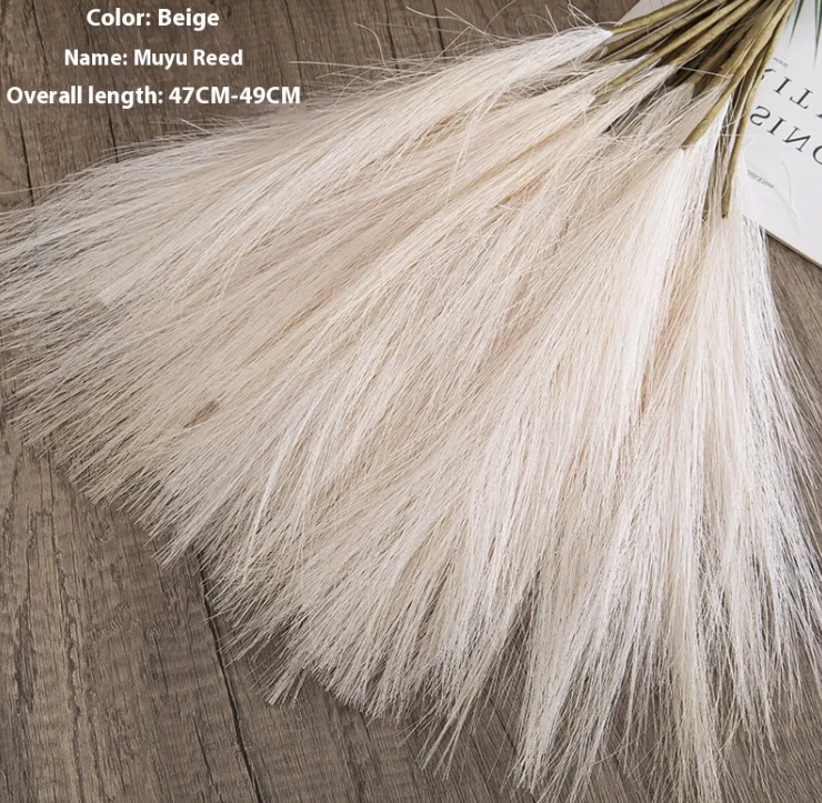 Faux Pampas Grass Stems Boho Decor — Fluffy Artificial Dried Flowers for Vase Home Decor