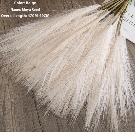 Faux Pampas Grass Stems Boho Decor — Fluffy Artificial Dried Flowers for Vase Home Decor