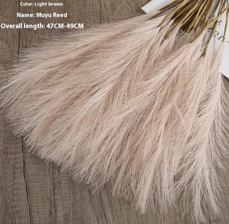 Faux Pampas Grass Stems Boho Decor — Fluffy Artificial Dried Flowers for Vase Home Decor