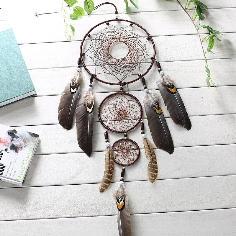 Boho Dreamcatcher Wall Hanging Decor — Handmade Feather Woven Wall Art Bedroom Living Room