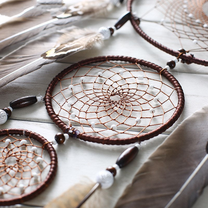 Boho Dreamcatcher Wall Hanging Decor — Handmade Feather Woven Wall Art Bedroom Living Room