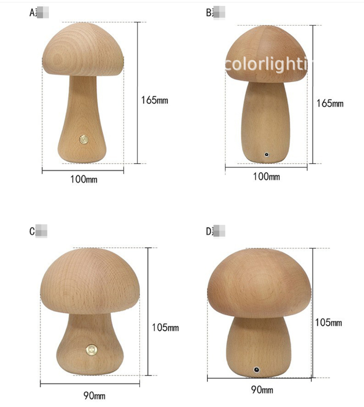 Wooden Mushroom Table Lamp — Rechargeable Warm LED Night Light Bedside Desk Home Decor